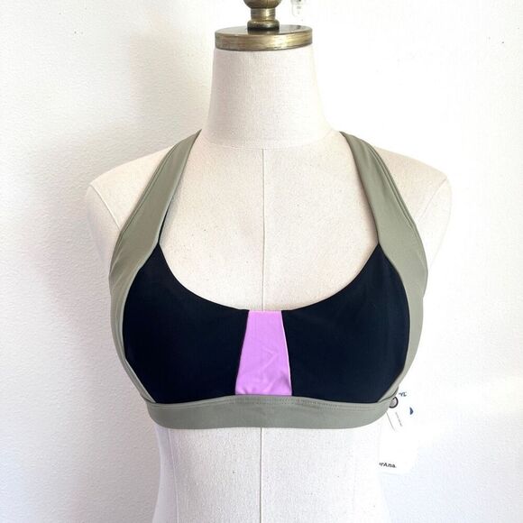 PrAna Tulum Swim Top Colorblock Halter Crisscross Back NWT Size XL - Picture 2 of 12